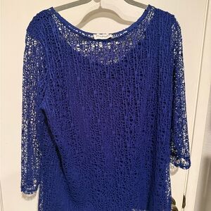 Peck & Peck Cobalt Blue Open Crochet Top
